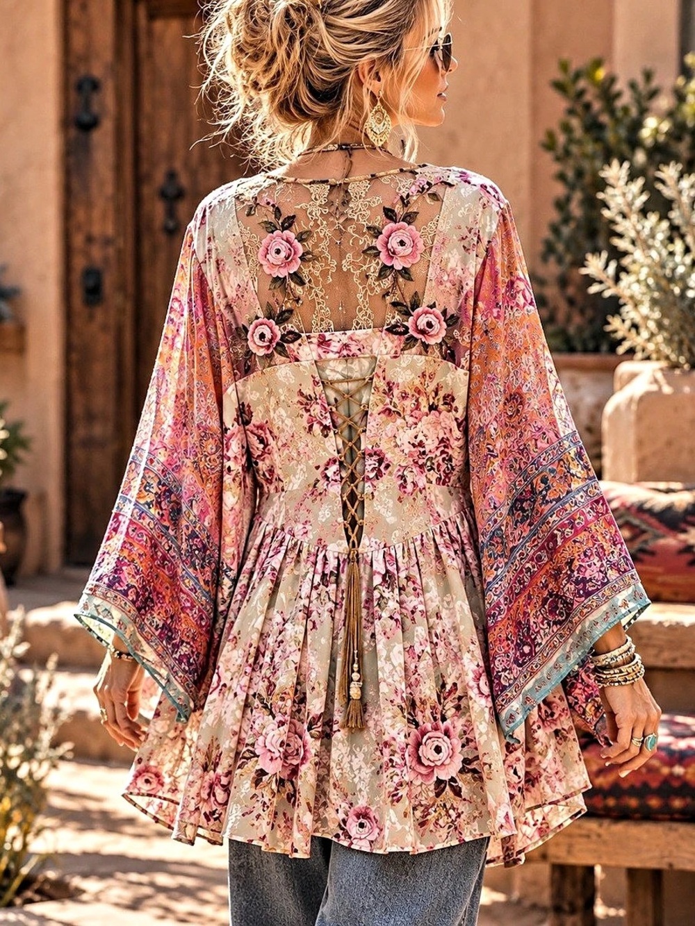 Alatta Silent Journey Floral Kimono in Pink & Cream Like New
Original 2 piece s